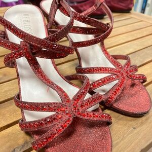 De Blossom Glittery Red Strap Heels, Gala/ Prom Event Shoes.